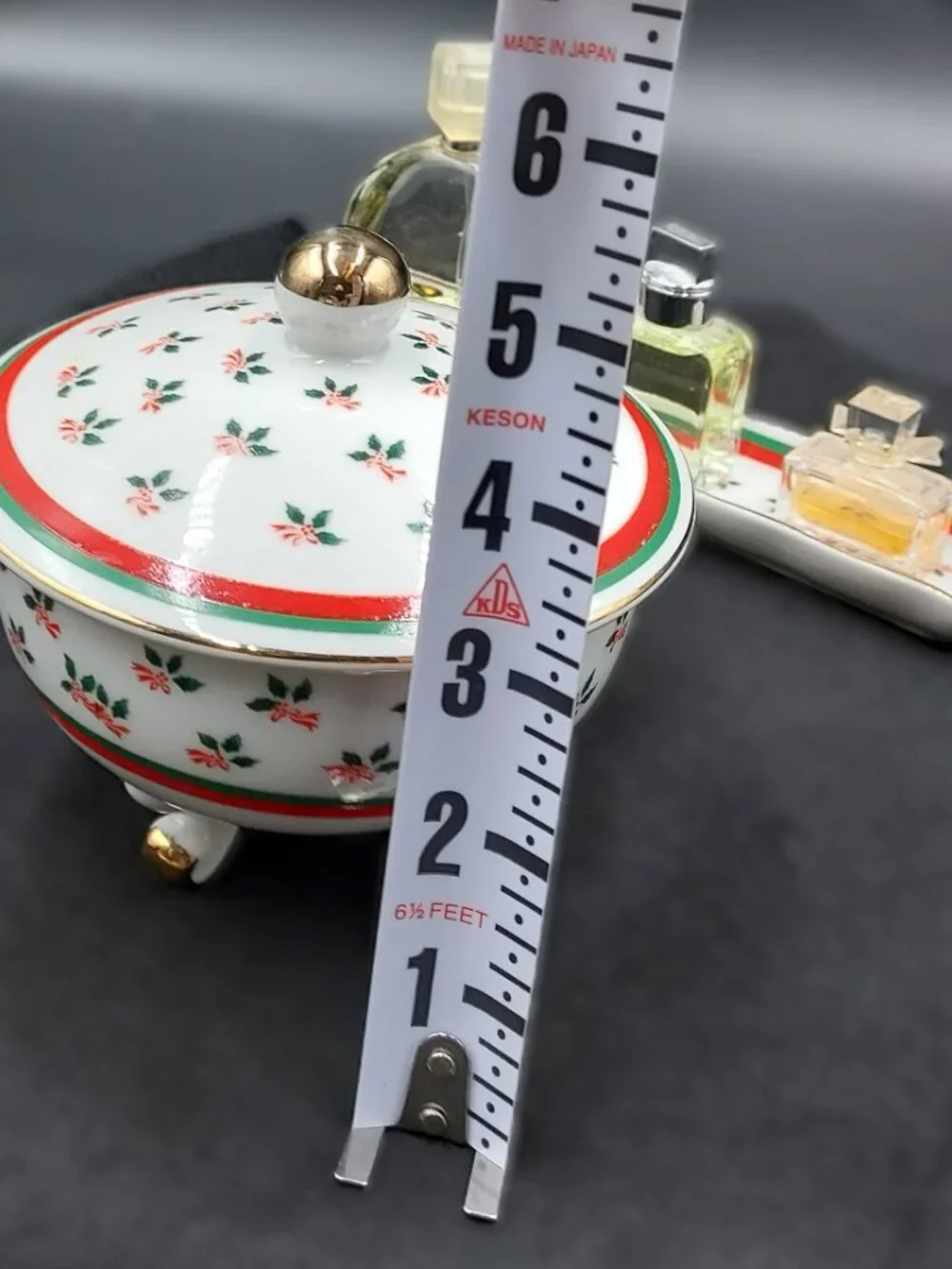 Vintage Lefton Handpainted Holly Holiday Covered Dish and Tray